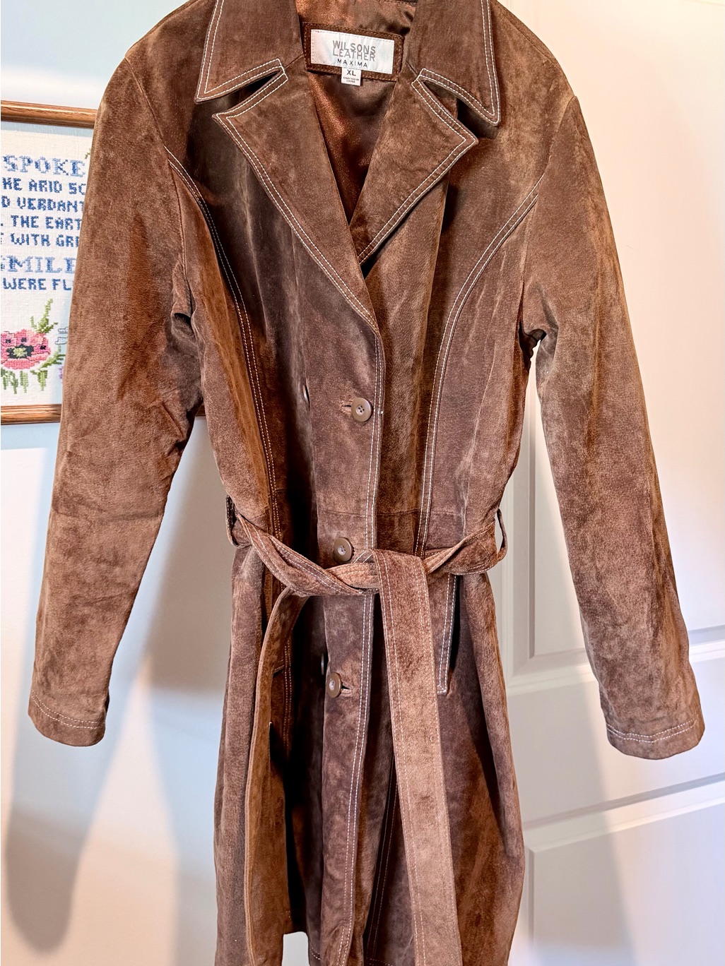 Wilsons Leather Brown Suede Trench With Tie Belt